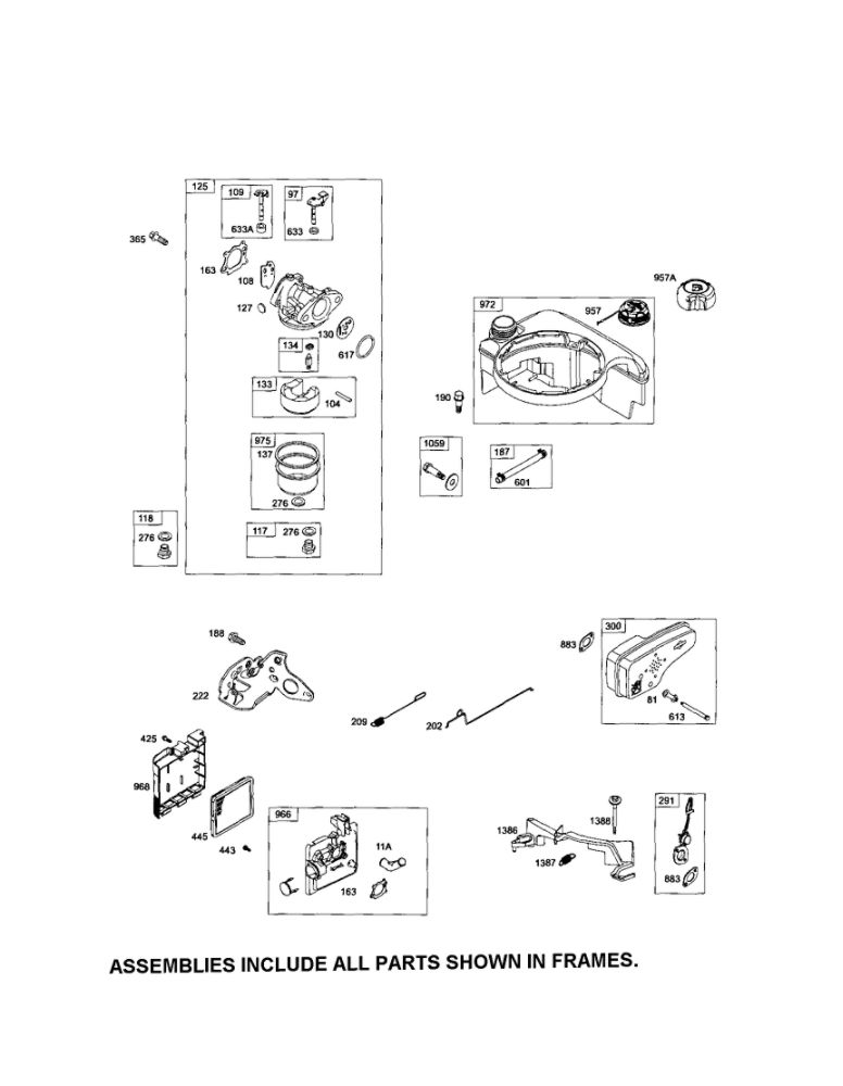 Carburetor/Fuel Tank/Muffler Diagram and Parts List for 126T02-1225-EA  Briggs and Stratton Engine